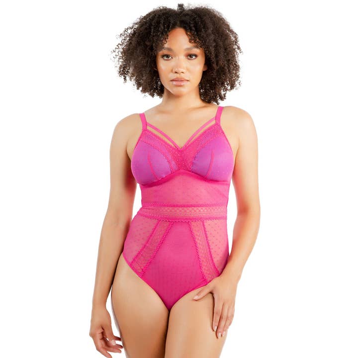 PARFAIT Mia Dot P6017 Women's Sexy Wire-free Bodysuit Lingerie - Bright Pink for wholesale by PARFAIT