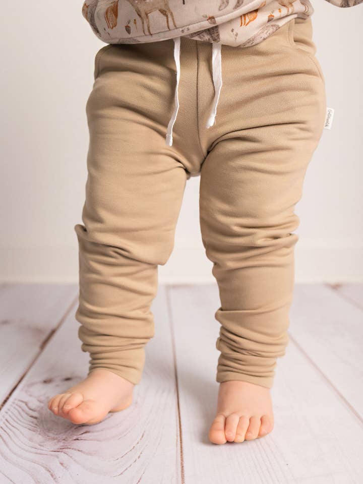 Kids Bamboo Tan Jogger Pants for wholesale by Butterscotch Babies