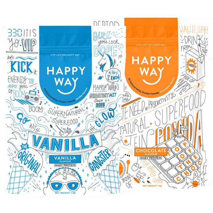 Vanilla Whey Protein & Choc Whey Protein 1kg Bundle for wholesale by Happy Way