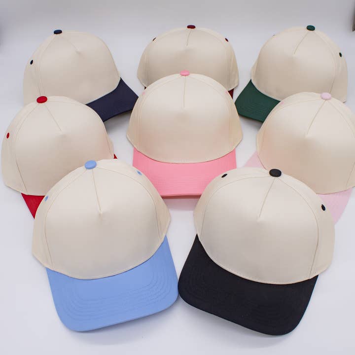 TATUM THE LABEL - Wholesale Trucker Hat - Unisex - Canvas Blank Trucker Hat Two-Tone Snapback 5 Panel Cream Tan