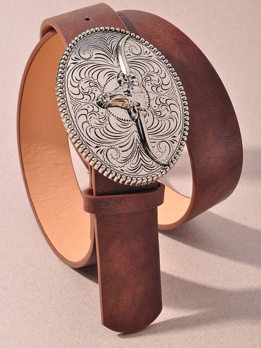 FLORA SWIRL LONGHORN OVAL BUCKLE BELT IW38062ASL for wholesale by anbfashion