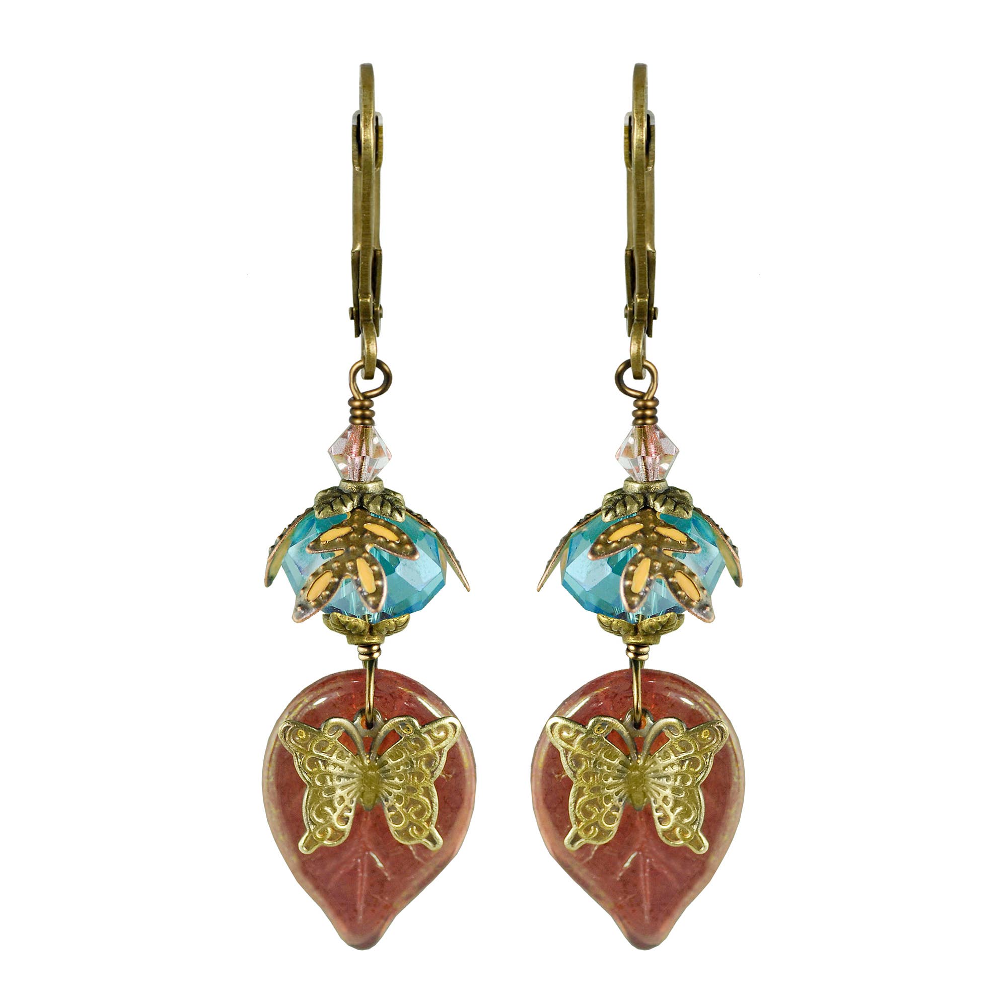 NoMonet - Vente Boucles d'oreilles pendantes - Fairyland : boucles d'oreilles en forme de feuille de papillon peintes à la main avec cristaux0