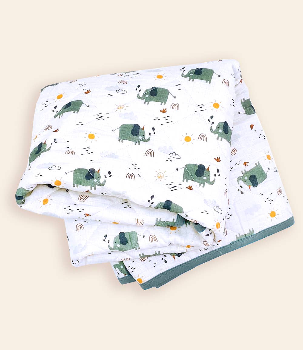 Viverano Organics - Wholesale Bedding Blanket - Kids & Baby - Elephant Reversible Baby Quilted Blanket (Organic Muslin)3