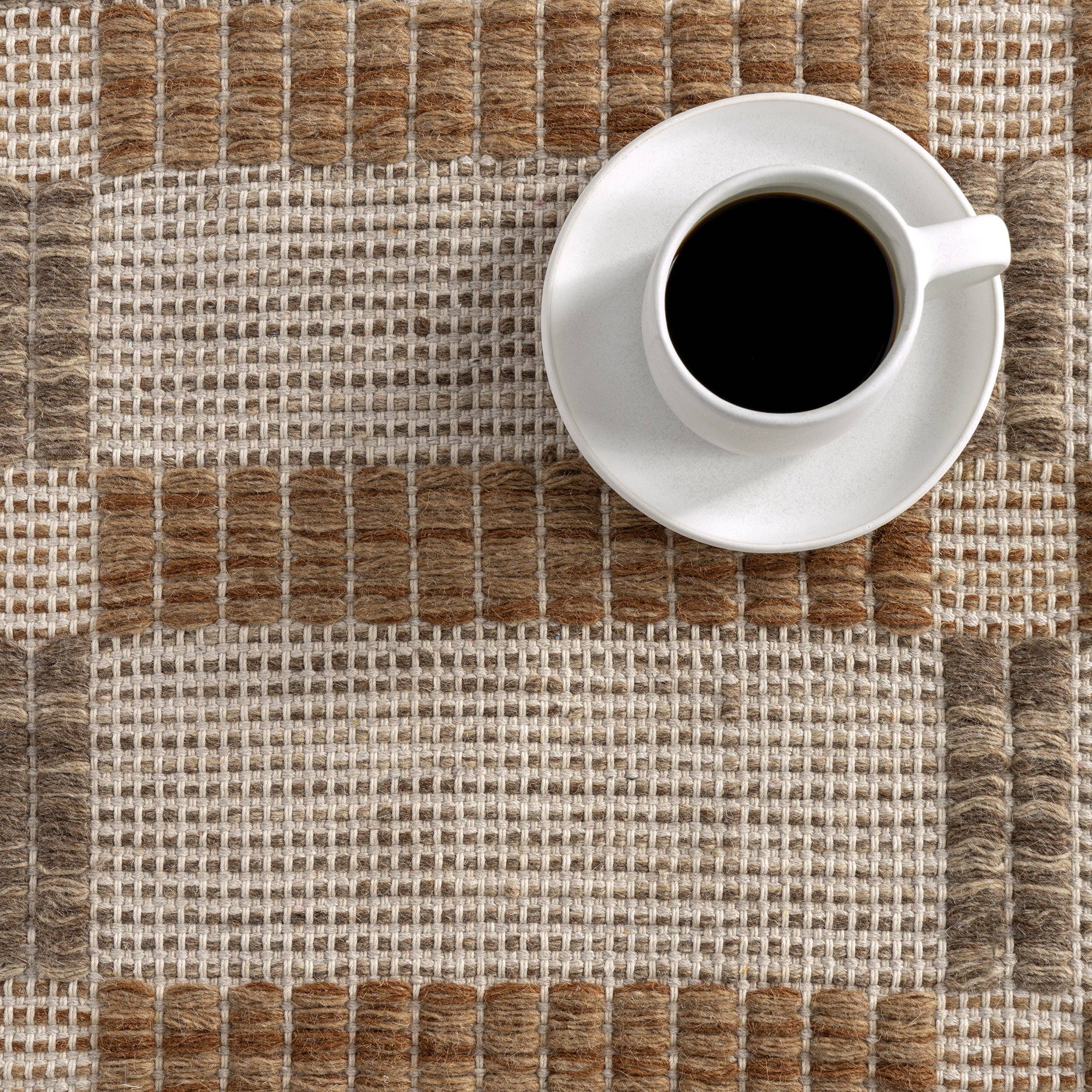 Ivoire Tapis de zone en laine et coton Annie à carreaux en vente sur Faire5