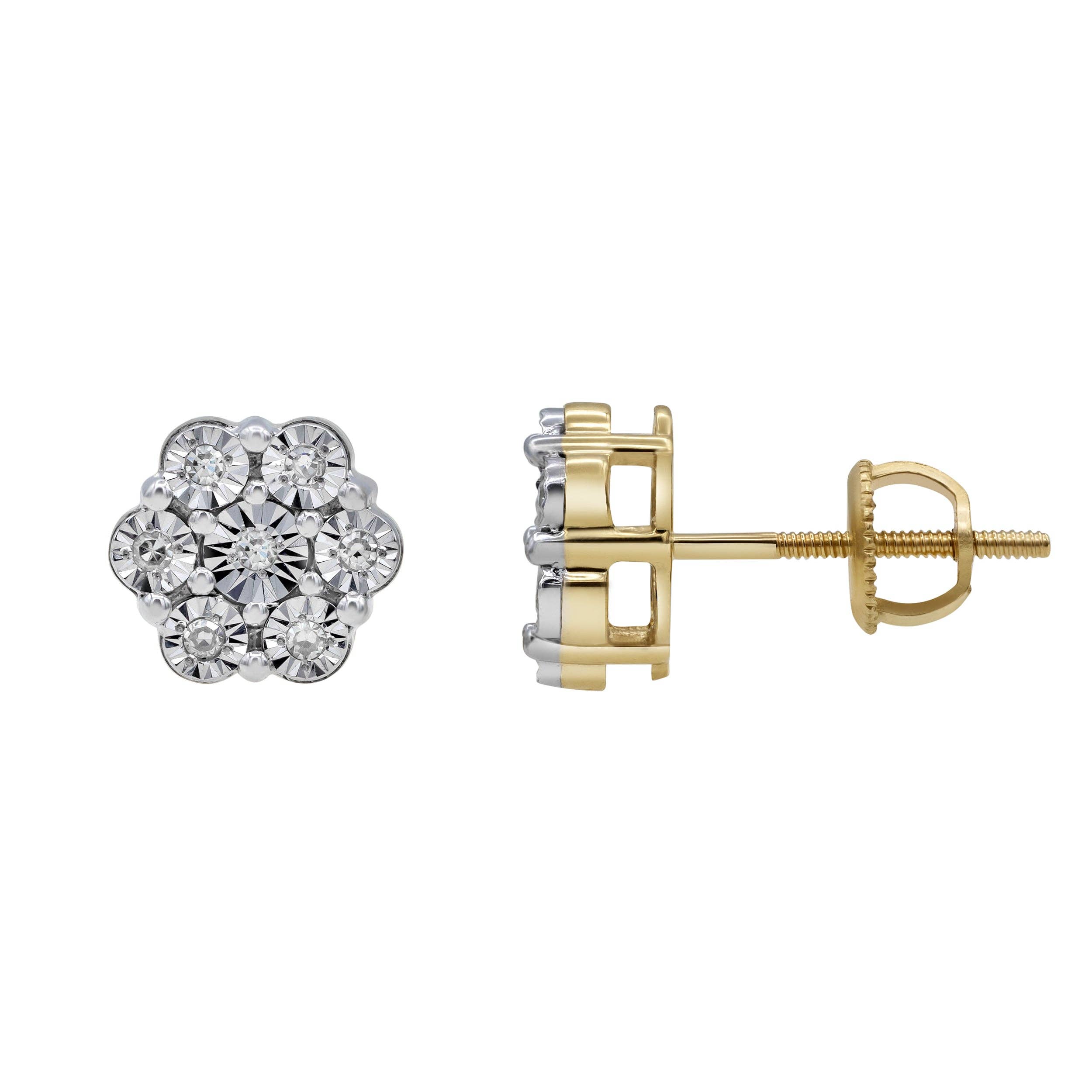 LuvMyJewelry (LMJ) - Wholesale Stud/Post Earrings - Petite Cluster Stud 10K Yellow Gold Diamond Earrings 0.08 ct. tw.2