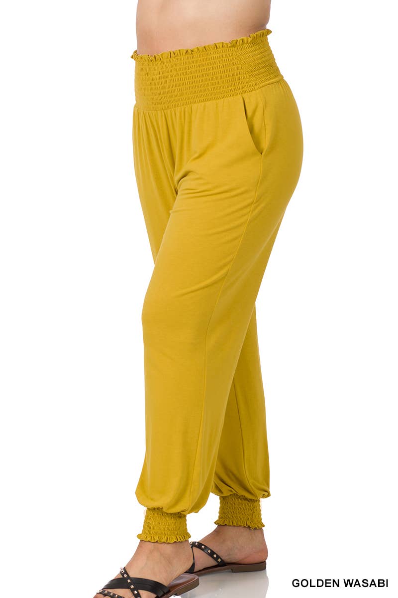 GOLDENWASABI  ",.._ SI-21345 PLUS SIZE HIGH-WAISTED SMOCKED LOUNGE JOGGER PAN for wholesale on Faire0