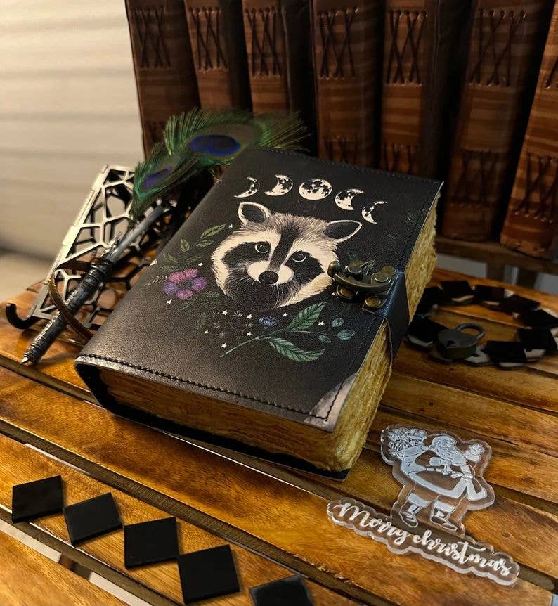 MNM HANDICRAFTS - Wholesale Journal/Diary - Racoon Moon Phase Leather Journal Gothic Book of Spells5