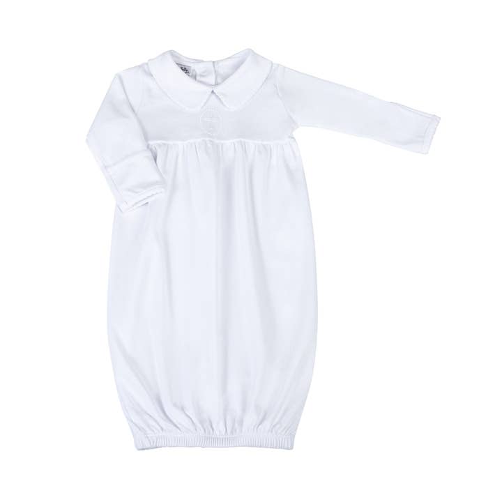 Blessed Emb Collared L/S Gown - White for wholesale by Magnolia Baby
