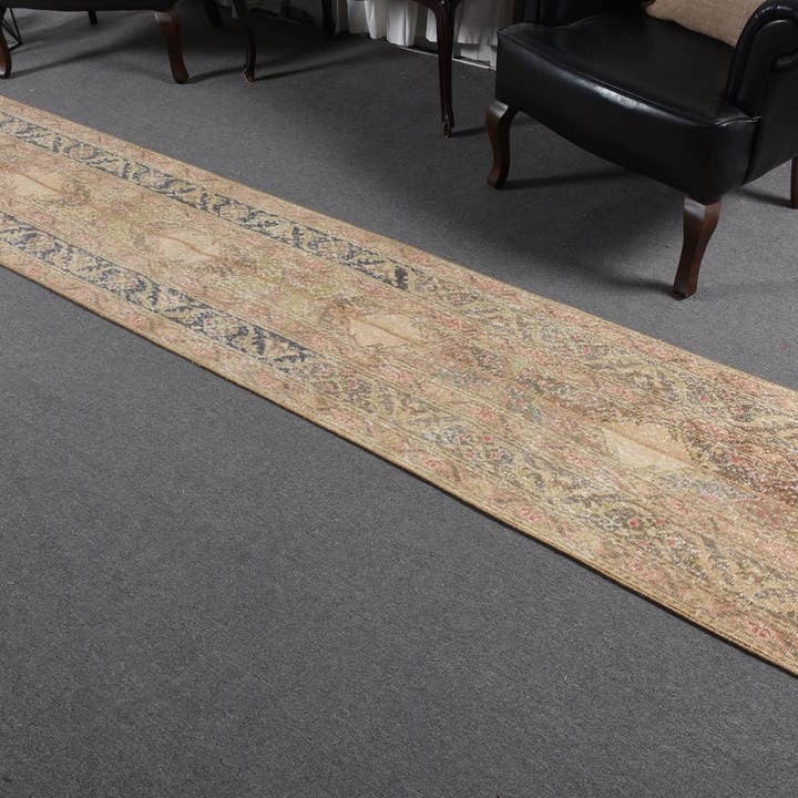 Vintage Runner Rug 2.1x12.2 ft, Brown Plants & trees Turkish Wool Rug for wholesale by Vintage Rugs Loom