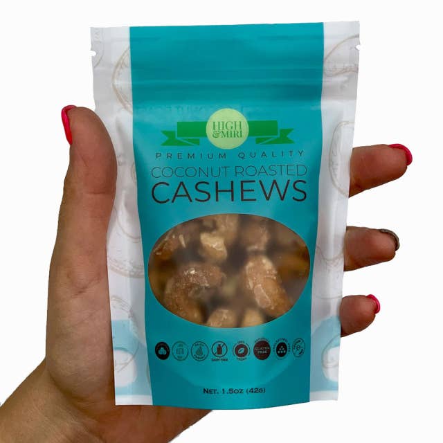 Snack Size Coconut Roasted Cashews for wholesale by High&Miri