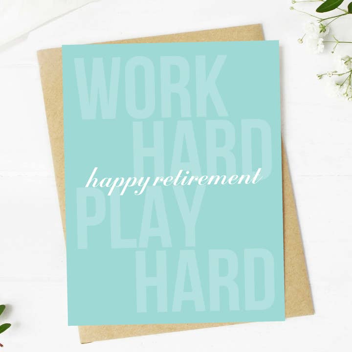 Happy Retirement (Work Hard, Play Hard) Greeting Card for wholesale by Big Moods