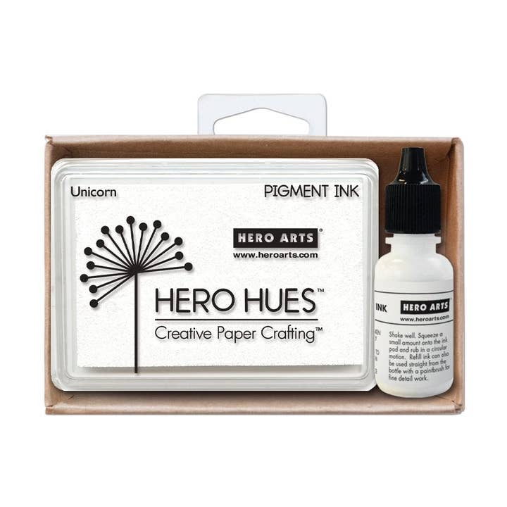 Ensemble d'encre pigmentée blanche Unicorn de Hero Arts + recharge pour la vente par Hero Arts + Spellbinders Wholesale