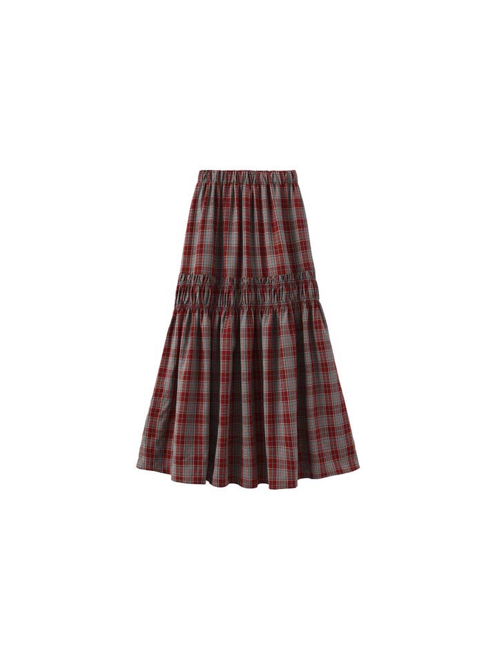 CUBIC - Wholesale Skirt - Women's - Elastic Drawstring High Waist Checked Skirt1