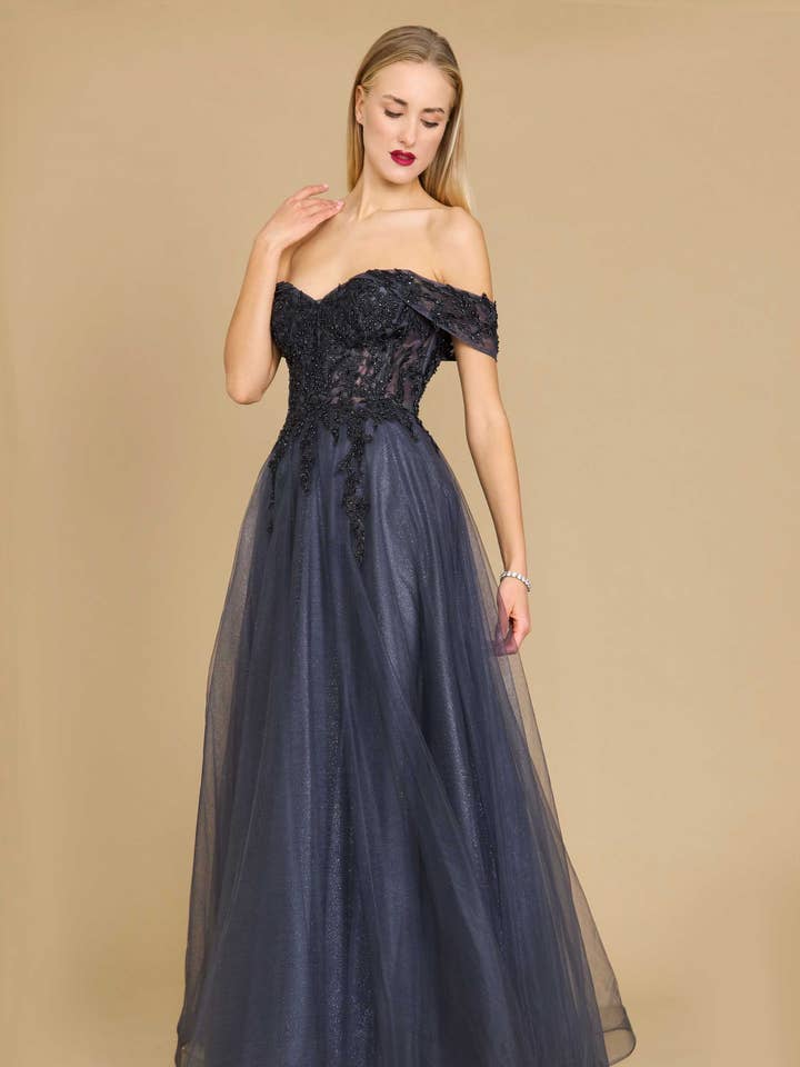 Kos Couture - Wholesale Gown - Women's - Long Off Shoulder Corset Formal Dress