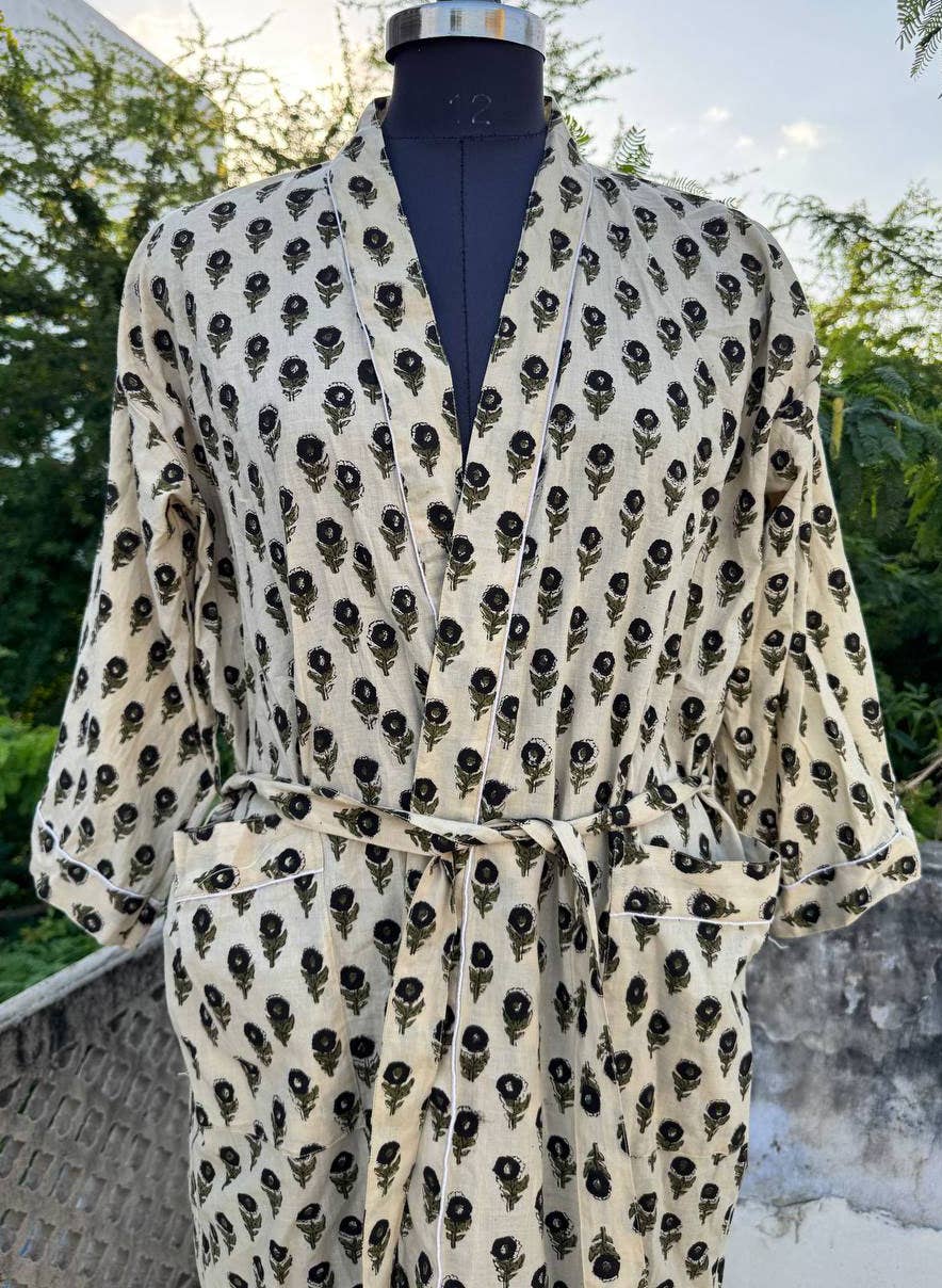 bhavnas boutique – wholesale Robe – Women's – Floral Cotton Vintage Woman's Block Print Kimono Robes 3
