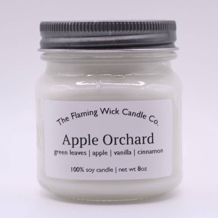 The Flaming Wick Candle Co. - Wholesale Jar/Filled Candle - Apple Orchard soy candle glass mason jar with pewter lid0