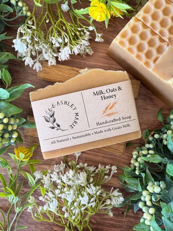 Milk, Oats & Honey Bar Soap | Soothing Handmade Artisan for wholesale by Ashley Marie Soap