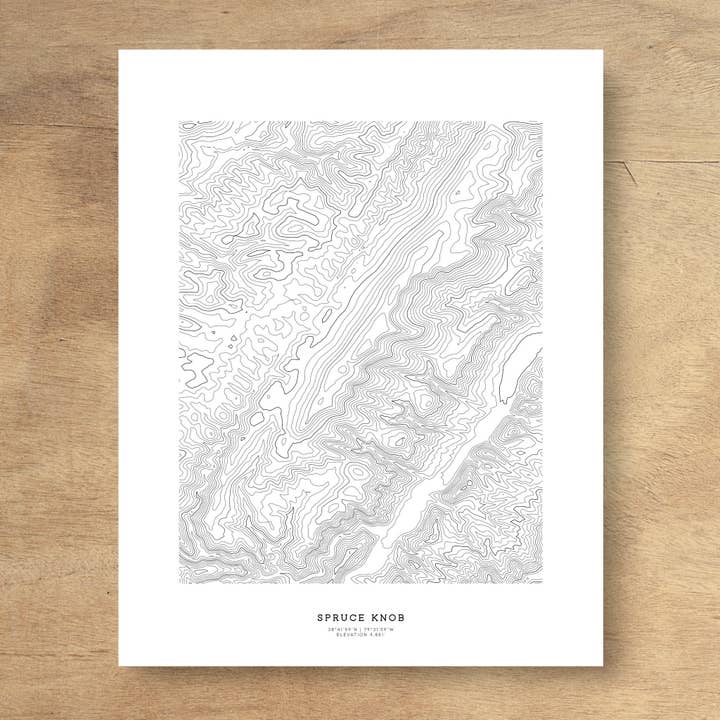 Spruce Knob Topographic Map Art Poster Print for wholesale by Topographia Design