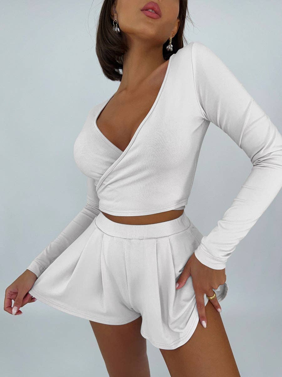 Sweetkama - Wholesale Top & Short Set (NOT Loungewear) - Women's - Sweetkama Deep V-Neck  Short Top Loose Shorts Ladies Set9