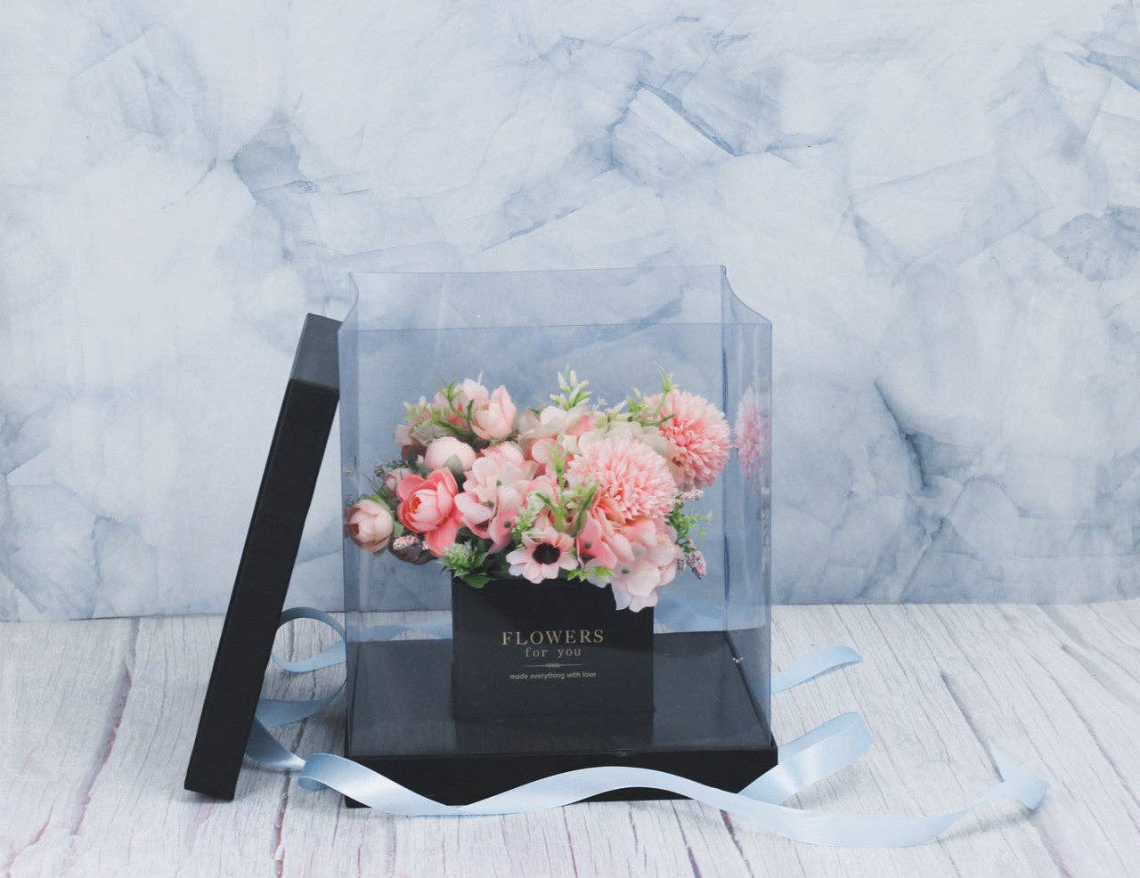 Elegant Design Supply - Wholesale Gift Box - Square Clear Transparent PVC Flower Box with Lid and Base19
