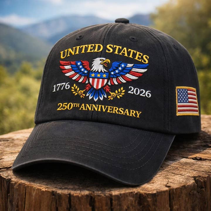Chapeau du 250e anniversaire des États-Unis, Casquette brodée avec aigle américain pour la vente par Gemishi