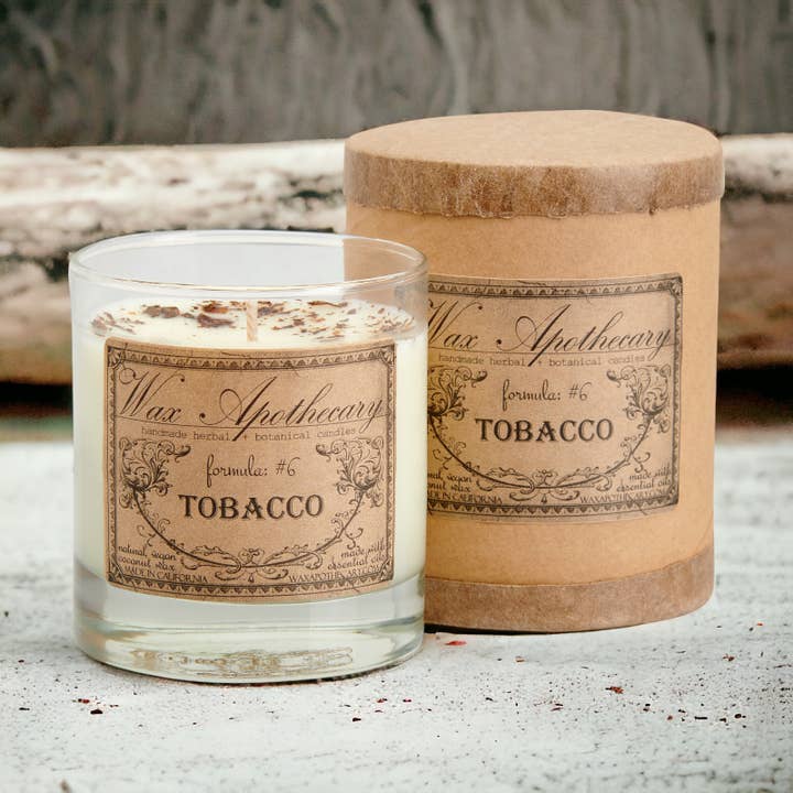 Wax Apothecary - Wholesale Jar/Filled Candle - Tobacco Botanical Candle in Scotch Glass with Gift Box 7oz4