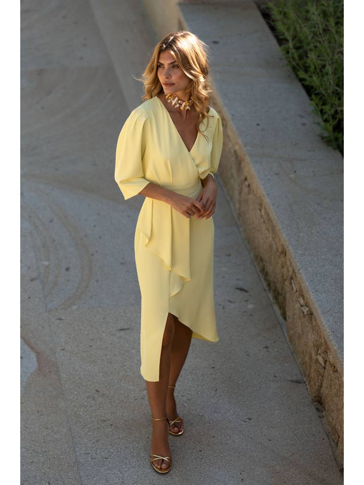 FERRACHE - Wholesale Dress - Women's - Fitted dress with wrap neckline PV25SN11651