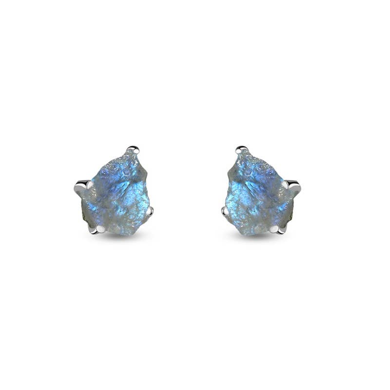 Nature Crafts - Wholesale Stud/Post Earrings - Natural Rough Rainbow Moonstone Stud Earrings in 925 Silver3