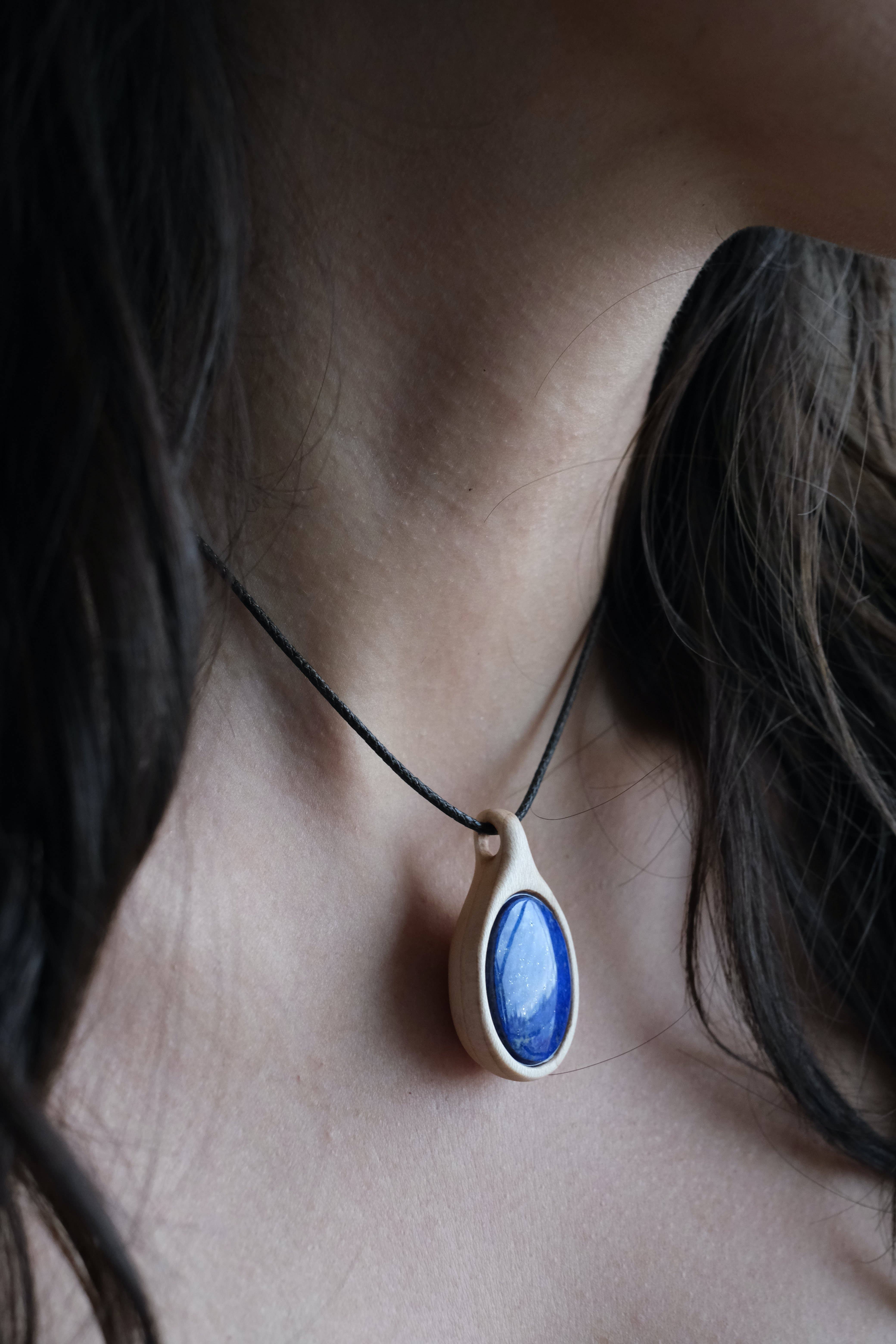 Object Flux - Wholesale Pendant/Charm Necklace - Specialty Lapis Lazuli in Wood Pendant Necklace2