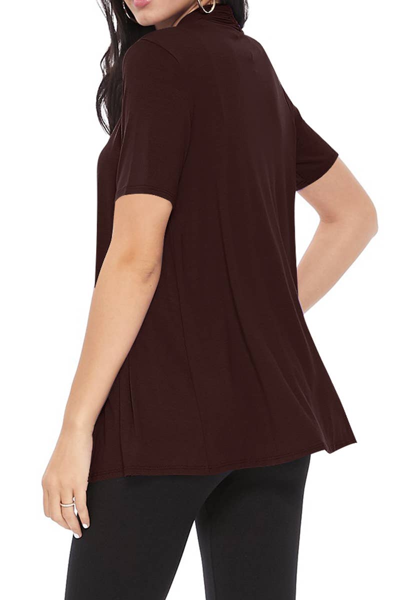 MOA COLLECTION - Wholesale Cardigan - Women's - Women's Casual Short Sleeve Draped Open Front Solid Cardigan6