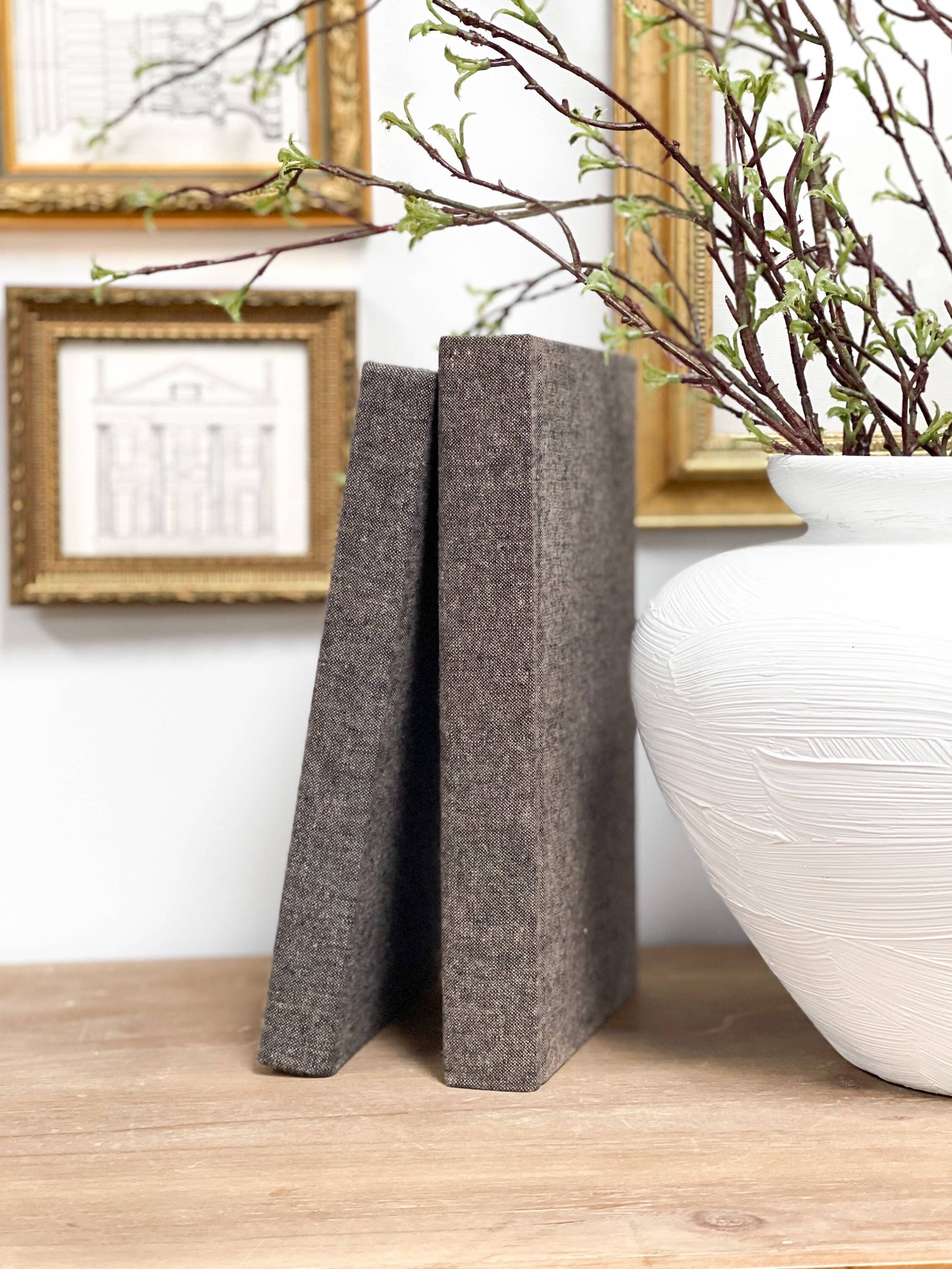 The House of Elements - Wholesale Decorative Tabletop Object - Neutral Linen Covered Books for Home Decor - Brown1