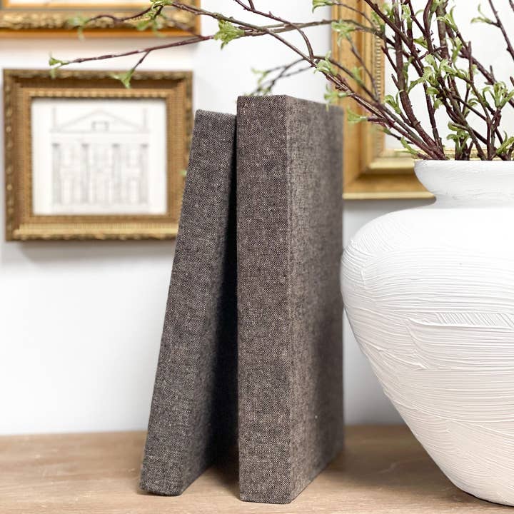The House of Elements - Wholesale Decorative Tabletop Object - Neutral Linen Covered Books for Home Decor - Brown1