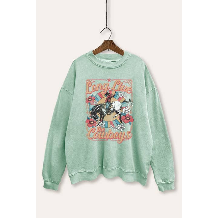 LANG LEVE DE COWBOYS GRAFISCHE MINERAALWAS SWEATSHIRT voor wholesale door VINTAGE POINT USA
