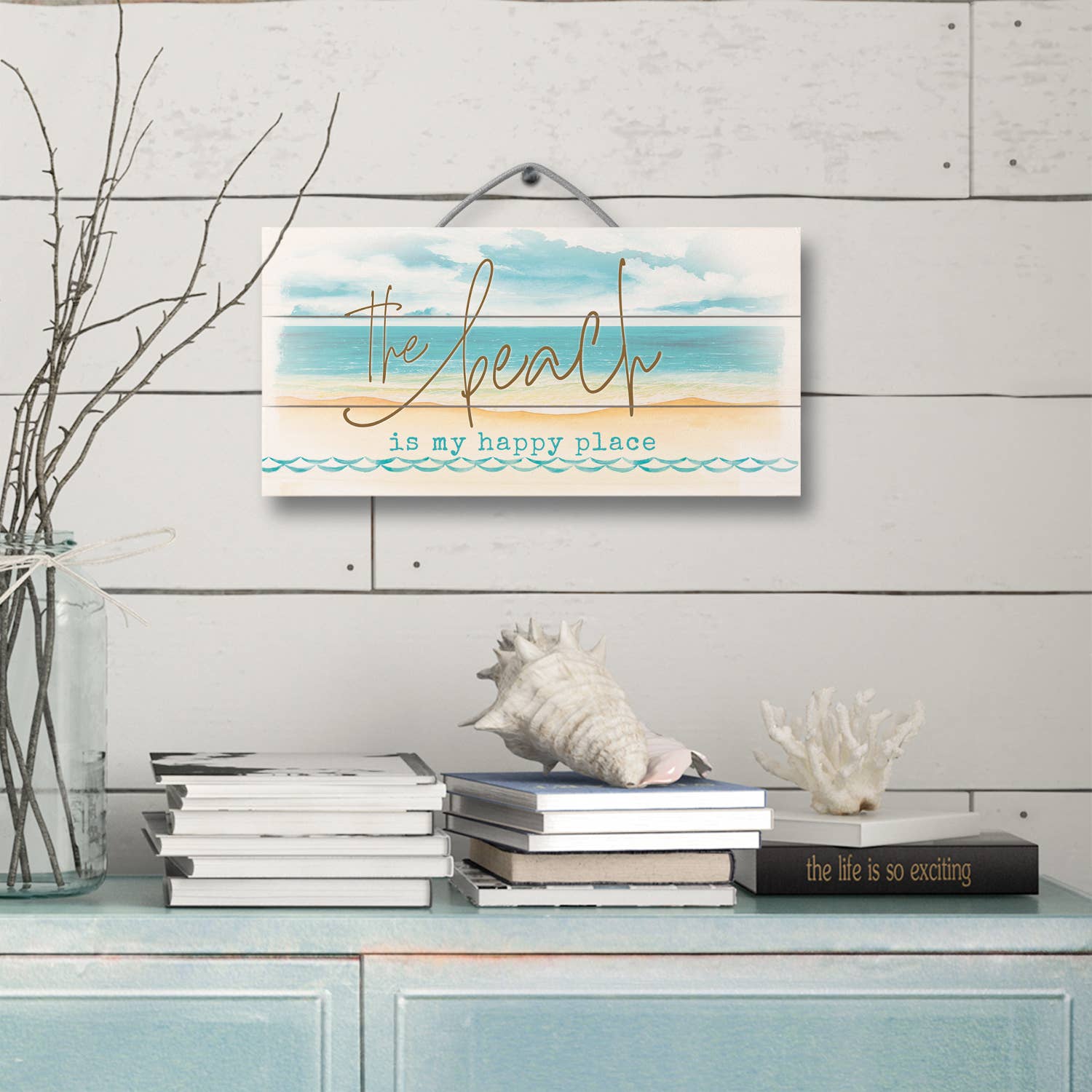 CounterArt/Highland Home/Thirstystone - Venta al por mayor Letreros - Letrero de madera decorativo Beach is My Happy Place de 12 pulgadas x 6 pulgadas6