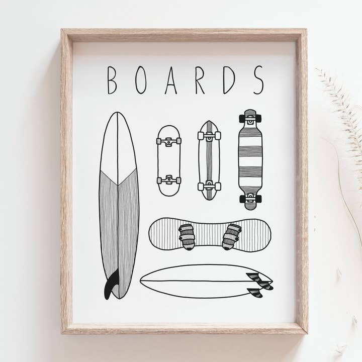 Surfboards Illustration / Handmade Giclée Print for wholesale by Bleu Marie Artwork