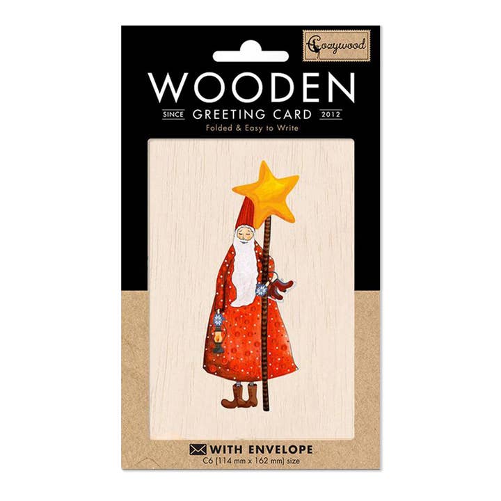 Elf jul trä hälsningskort för wholesale av Cozywood