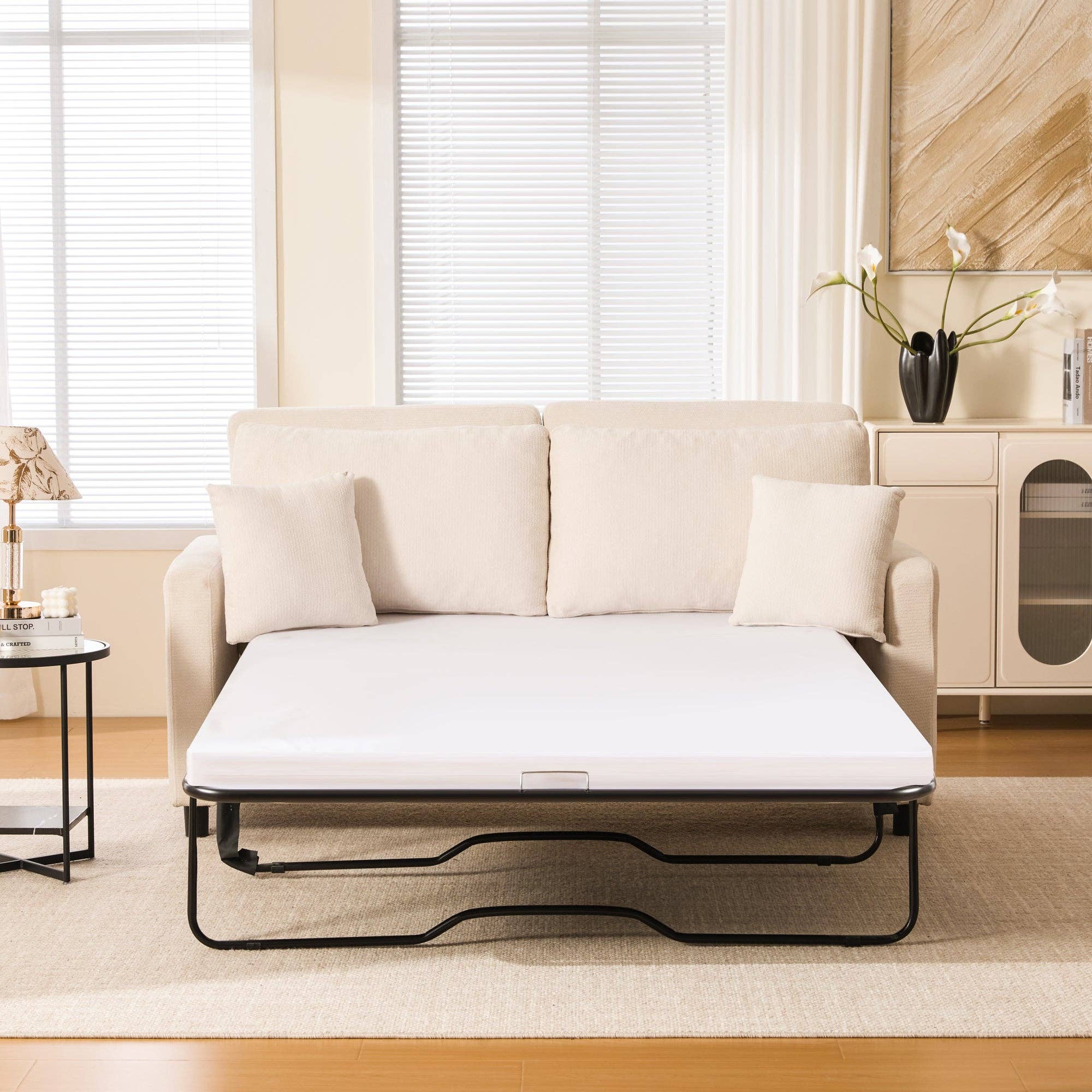 39F Inc. - Wholesale Sofa - Sleeper Sofa Bed, Pull Out Couch with Mattress, 81.5'' 2 Seater Upholstery Sectional Couches, Modern Linen Convertible Sofa, Living Room Furniture for Small Spaces, Apartment, Studio, Beige1