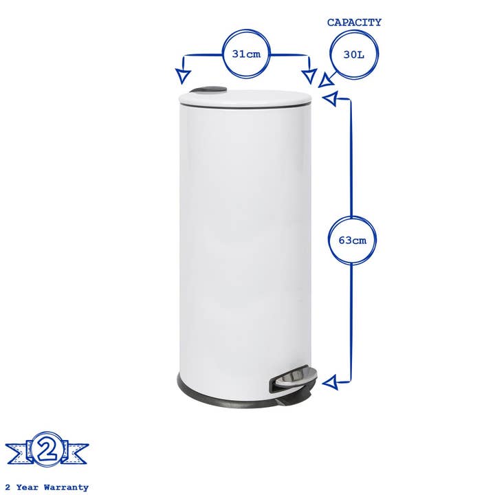 Rinkit Ltd - Wholesale Trashcan/Trash Bin - 30L Round Stainless Steel Kitchen Pedal Bin - By Harbour Housewares11
