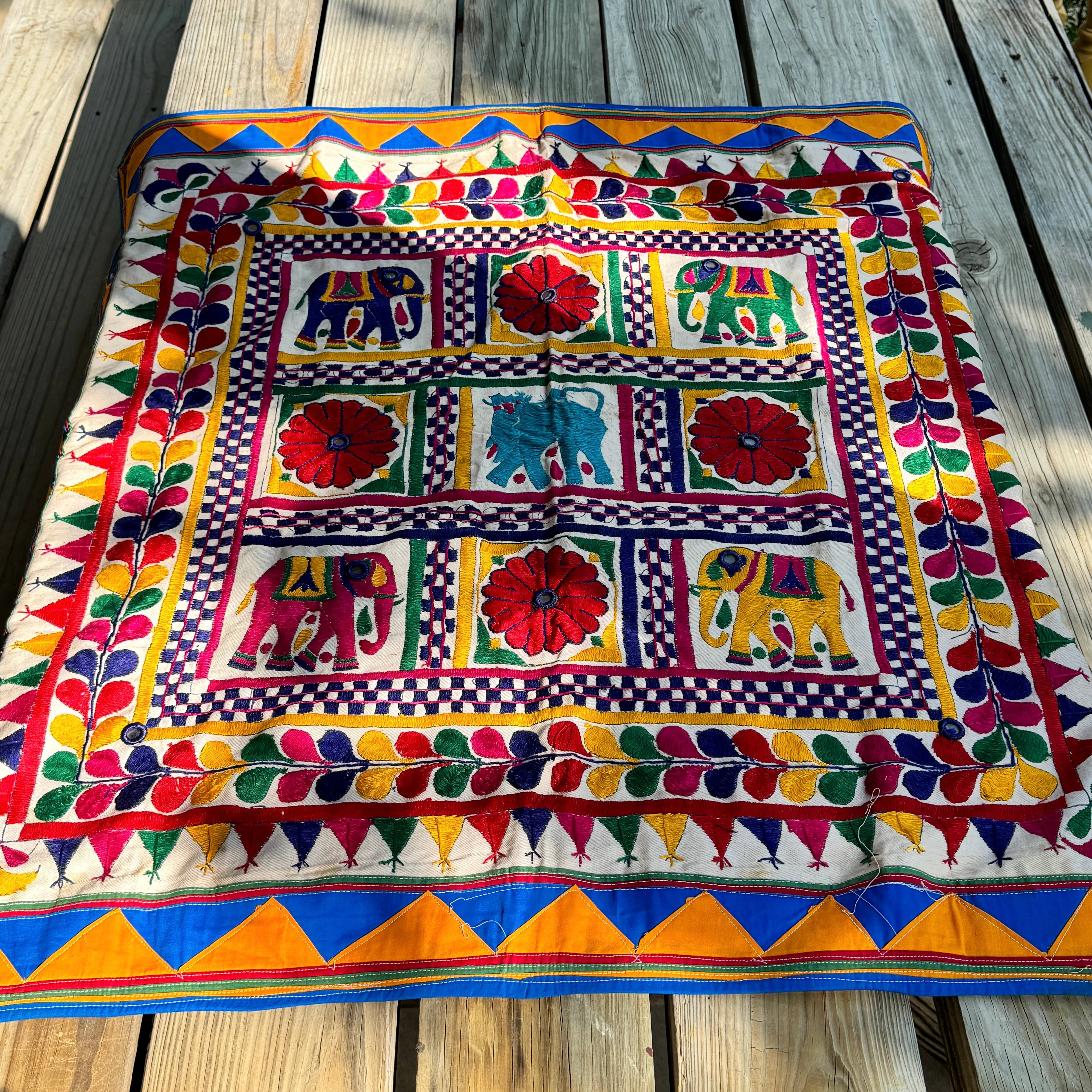 Tesoros Trading Company - Wholesale Tapestry/Textile - Vintage Chakla Folk Art Textile, India1