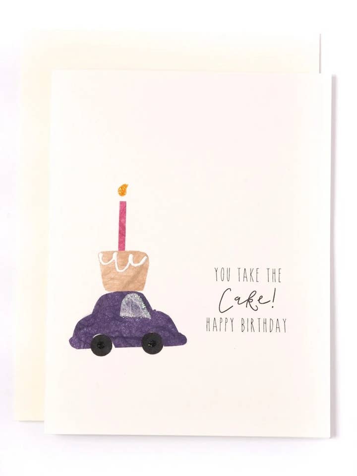 "You Take the Cake - Happy Birthday" Car w/ Cake for wholesale by FLAUNT HANDMADE CORRESPONDENCES