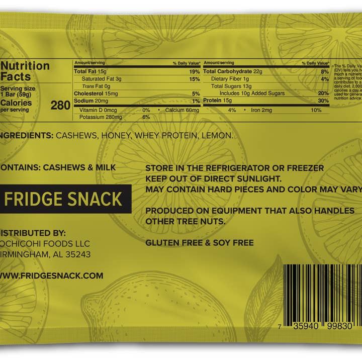 FRIDGE SNACK - Wholesale Snack bar - CASHEW LEMON (8 Bar Pack)1