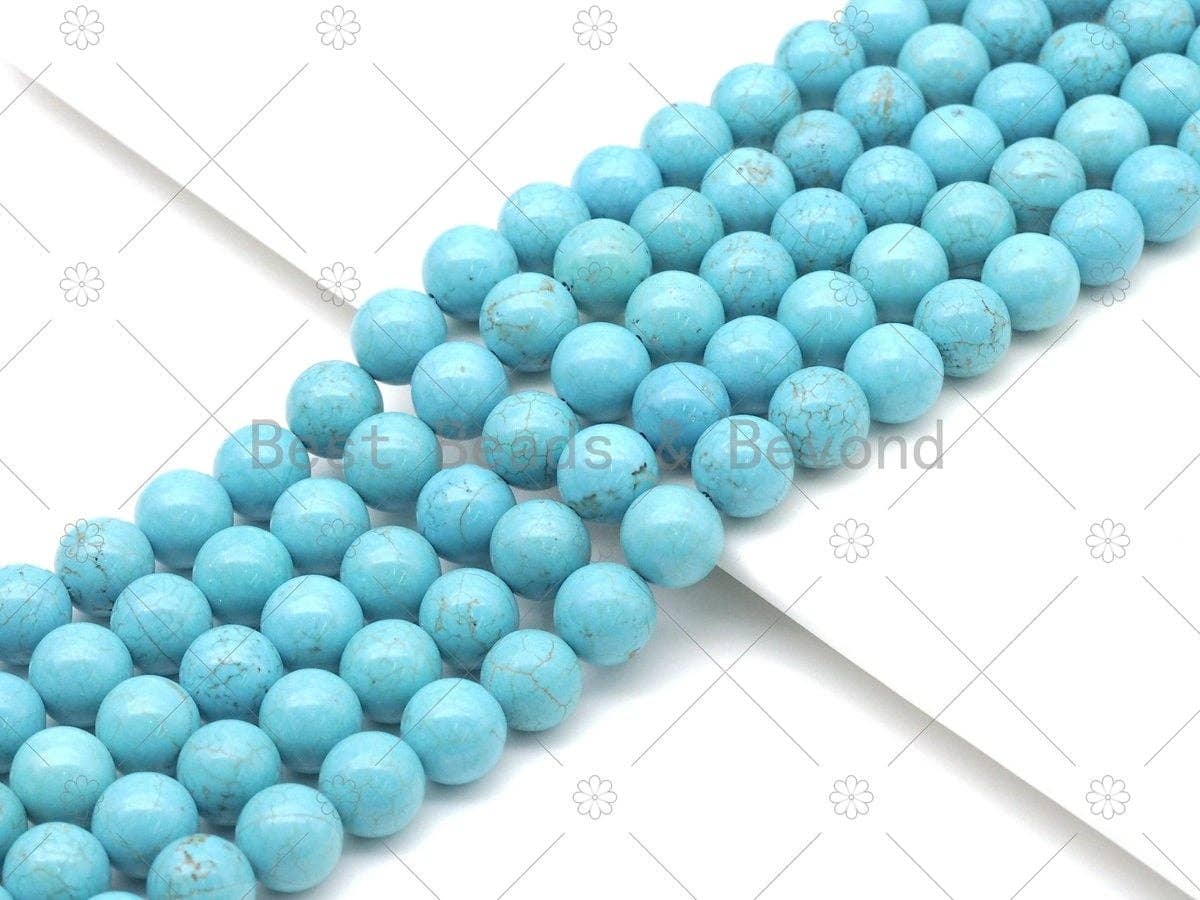 BestBeads&Beyond - Wholesale Beads - Natural Turquoise Blue Howlite Round Smooth Beads, U11740