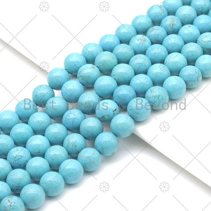 BestBeads&Beyond - Wholesale Beads - Natural Turquoise Blue Howlite Round Smooth Beads, U1174