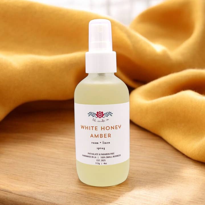White Honey Amber 4 oz. Room + Linen Spray for wholesale by Lili Candle Co