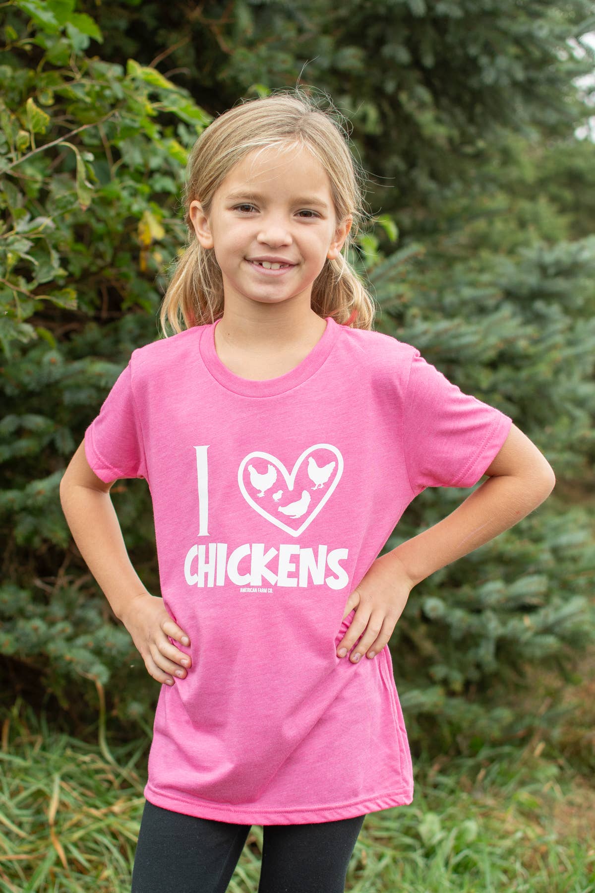 American Farm Company - Wholesale Screen Printed T-Shirt - Kids - Western 'I ♥ Chickens' Pink Toddler/Youth Graphic Tee0