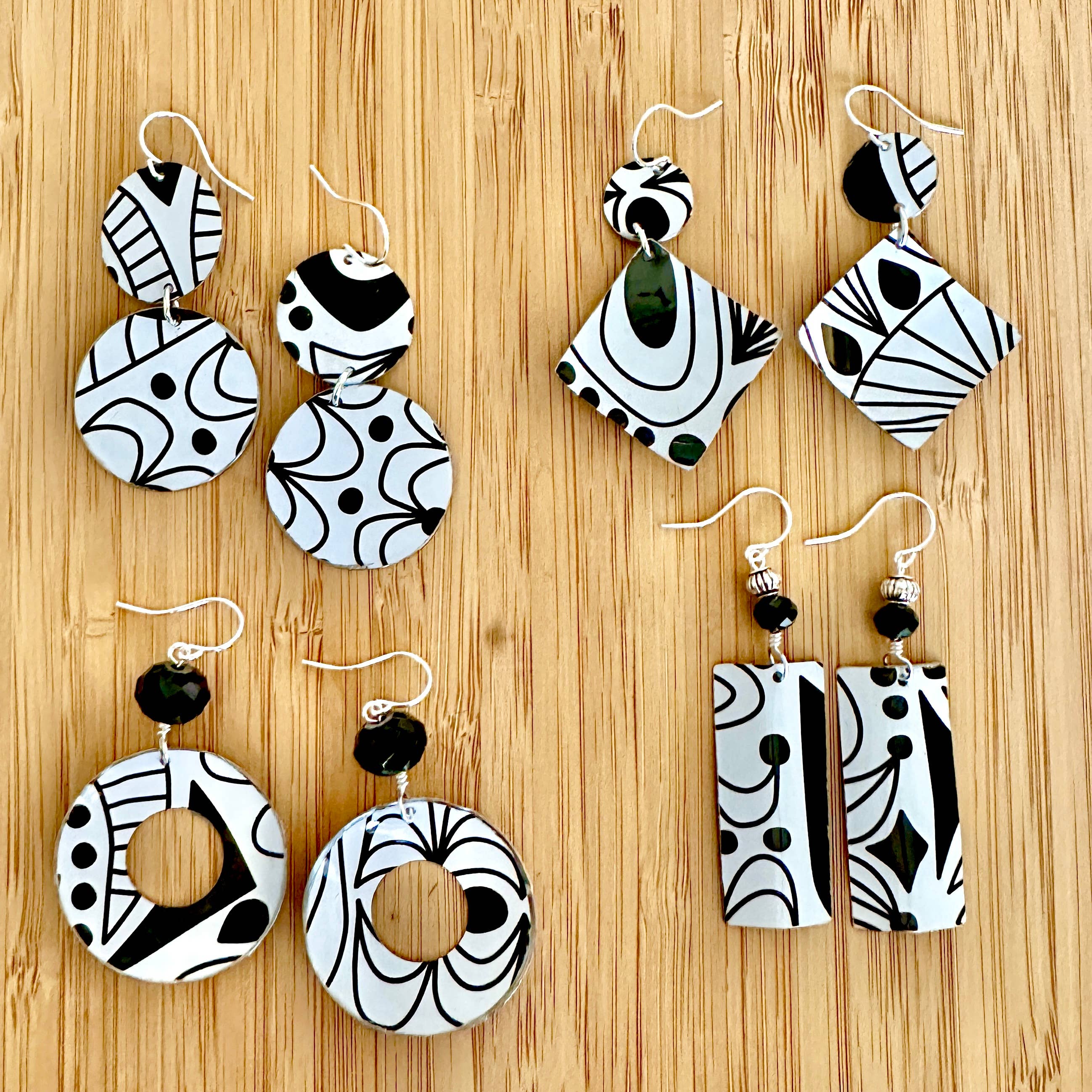 TTE Designs - Wholesale Dangle Earrings - Best Sellers - Set of 12 Recycled Vintage Tin Earrings 26