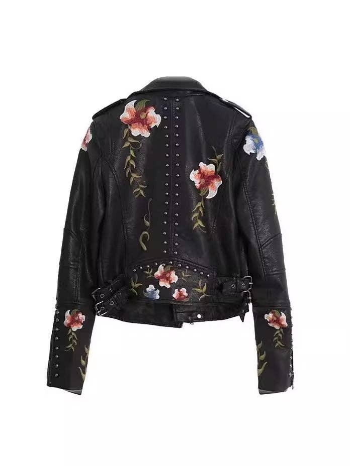 SALINA TRADING INC - Wholesale Leather Jacket - Women's - Studded Embroidered PU Leather Jacket Casual Chic3