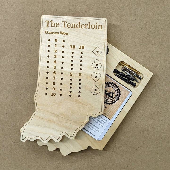 Indiana State IN Travel Euchre Score Keeping Planche, rangement à l'intérieur ! Comprend des cartes et des piquets ! pour la vente par Arts and Craftsmanship
