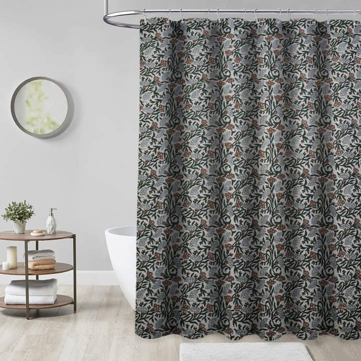 Rideau de douche en lin mélangé Boho Block - Throny Steam pour la vente par Fabdivine