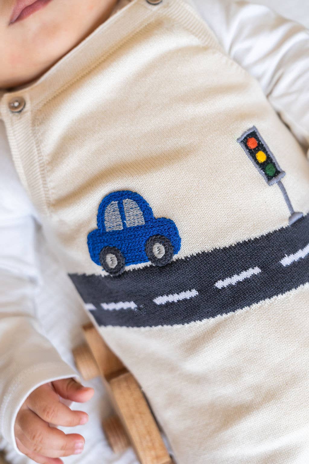 Natural Car Applique Sweater Knit Baby Overall & Bodysuit (Organic) for wholesale on Faire1